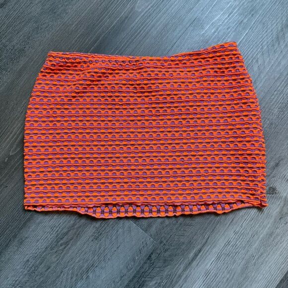 Urban Outfitters Micro Mini Skirt Neon Orange Purple XS Stretchy - Picture 2 of 9